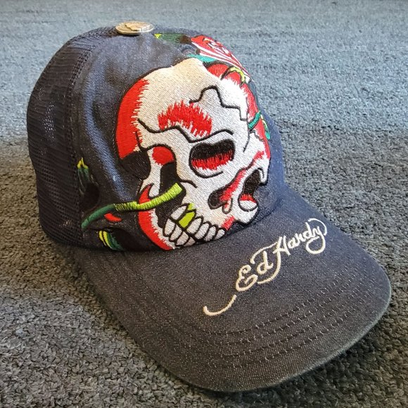 Ed Hardy Other - Don Ed Hardy Unisex Adults Black Skull Flower Trucker Casual Hat Breathable
